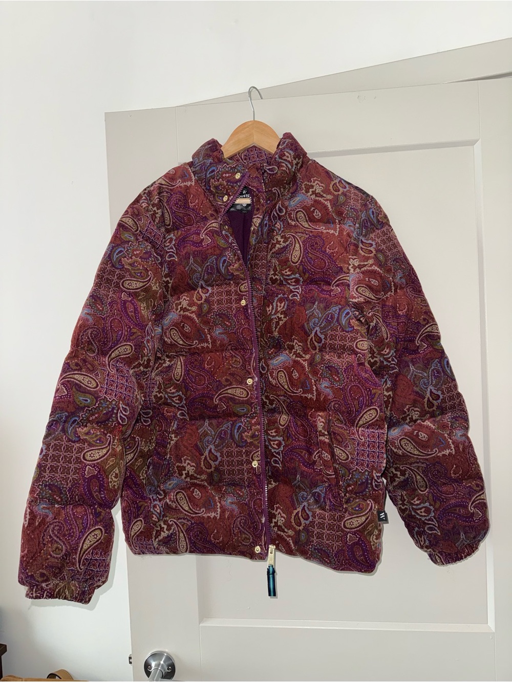 Paisley Quilted Puffer Jacket - Burgundy Multi